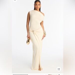 Fashion Nova Cream Knot-Front Maxi Dress